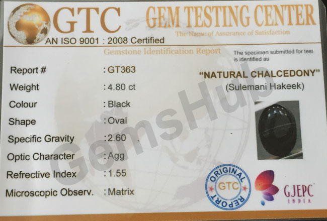 Natural Certified Sulemani Black Hakik Stone, 4.80